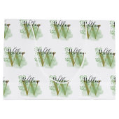 Grand Sac Cadeau Aquarelle verte personnalisée et initiale florale (Dos)