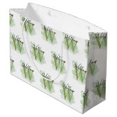 Grand Sac Cadeau Aquarelle verte personnalisée et initiale florale (Dos Angle)