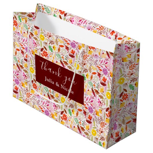 Grand Sac Cadeau Aquarelles vives Fleurs de tulipe d'été Mariage (Devant Angle)