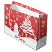 Grand Sac Cadeau Arbre de Noël blanc et Snowman (Devant Angle)