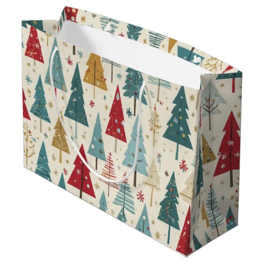 Grand Sac Cadeau Arbre de Noël moderne Vert Bleu Rouge Or Motif (Dos Angle)