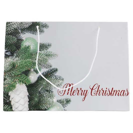 Grand Sac Cadeau Arbre de Noël, Ornements, Joyeux Noël (Devant)