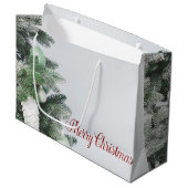 Grand Sac Cadeau Arbre de Noël, Ornements, Joyeux Noël (Devant Angle)