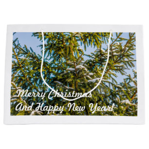 Grand Sac Cadeau Arbre De Noël Vert En Neige