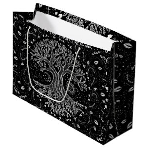 Grand Sac Cadeau Arbre de vie - noir et blanc