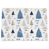 Grand Sac Cadeau Arbres Bleus Moderne Nom de Noël Texte (Devant)