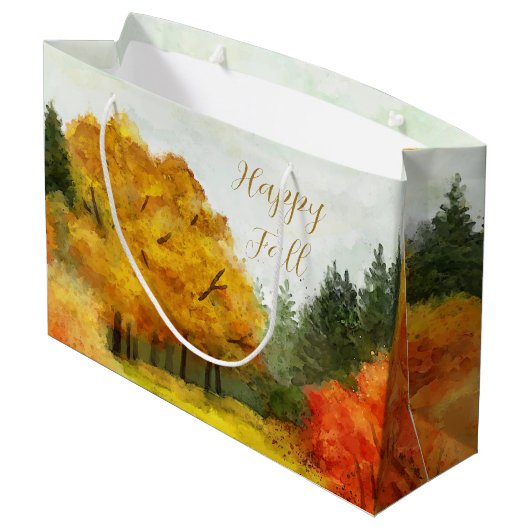 Grand Sac Cadeau Arbres d'aquarelle automnale avec texte personnali (Dos Angle)