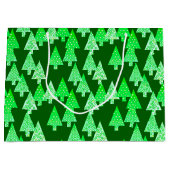 Grand Sac Cadeau Arbres de Noël à fleurs modernes, vert de pin (Devant)