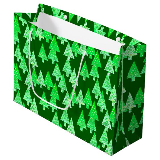 Grand Sac Cadeau Arbres de Noël à fleurs modernes, vert de pin (Devant Angle)