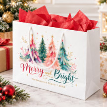 Arbres de Noël aquarelles colorés Joyeux & Lumineu