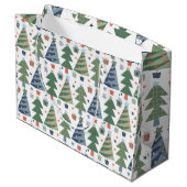 Grand Sac Cadeau Arbres de Noël bleu rouge vert (Dos Angle)