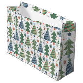 Grand Sac Cadeau Arbres de Noël bleu rouge vert (Devant Angle)