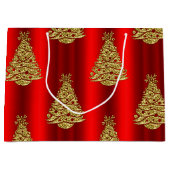 Grand Sac Cadeau Arbres de Noël dorés en rouge (Devant)