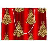 Grand Sac Cadeau Arbres de Noël dorés en rouge (Dos)