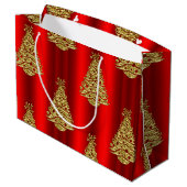 Grand Sac Cadeau Arbres de Noël dorés en rouge (Dos Angle)