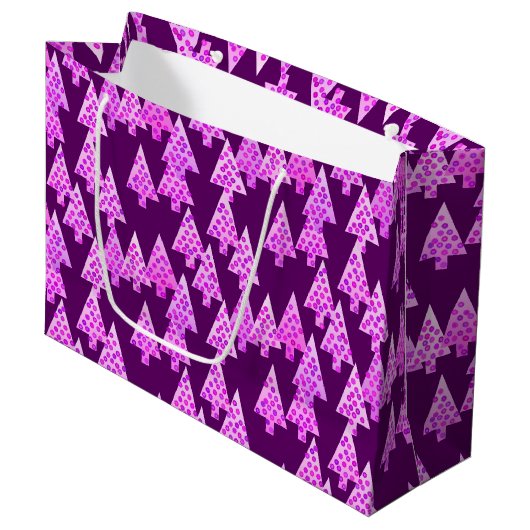 Grand Sac Cadeau Arbres de Noël Fleurs Modernes, Améthyste Violet (Devant Angle)