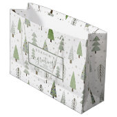 Grand Sac Cadeau Arbres de Noël modernes Sage JOYEUSES FÊTES (Devant Angle)