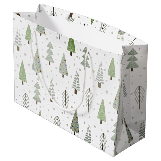 Grand Sac Cadeau Arbres de Noël modernes Sage Vert Motif Abstrait (Dos Angle)