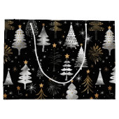 Grand Sac Cadeau Arbres de Noël Noir, Argent et Or (Dos)