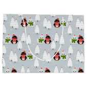 Grand Sac Cadeau Arbres de Noël, pingouins et chats (Dos)