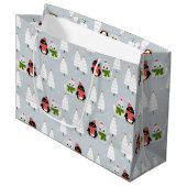 Grand Sac Cadeau Arbres de Noël, pingouins et chats (Devant Angle)