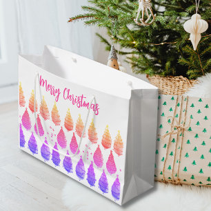 Grand Sac Cadeau Arbres de Noël rose