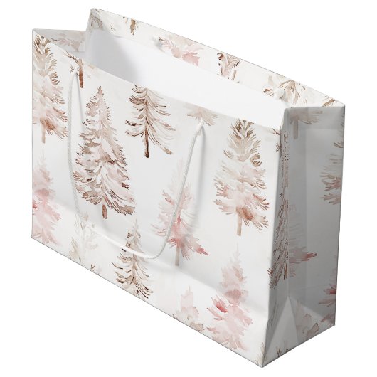 Grand Sac Cadeau Arbres de Noël rose vif (Devant Angle)