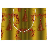 Grand Sac Cadeau Arbres de Noël rouges modernes en or (Devant)