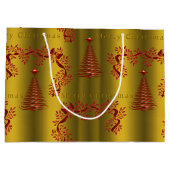 Grand Sac Cadeau Arbres de Noël rouges modernes en or (Dos)