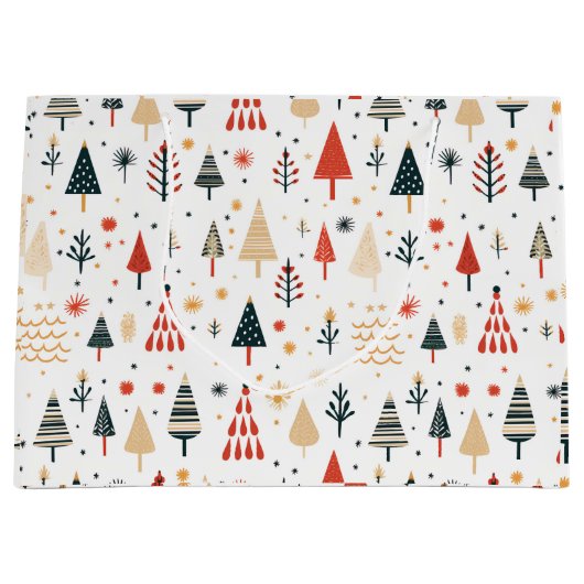 Grand Sac Cadeau Arbres de Noël scandinaves Nordic (Devant)