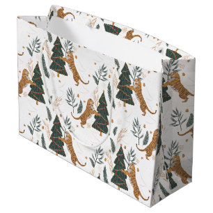 Grand Sac Cadeau Arbres de Noël & tigres motif personnalisé arrière