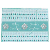 Grand Sac Cadeau Arbres d'hiver et Snowflakes Motif Bleu (Dos)
