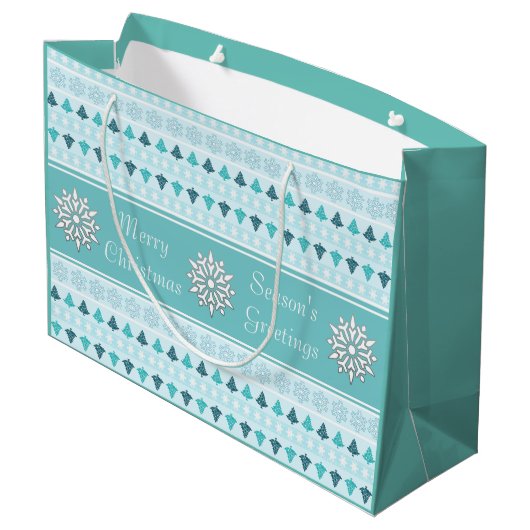 Grand Sac Cadeau Arbres d'hiver et Snowflakes Motif Bleu (Dos Angle)