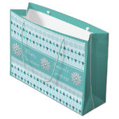 Grand Sac Cadeau Arbres d'hiver et Snowflakes Motif Bleu (Devant Angle)