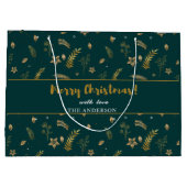 Grand Sac Cadeau Arc d'or Vert Noël Élégant Moderne (Dos)