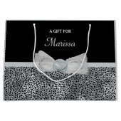 Grand Sac Cadeau Arc froncé d'impression argenté élégant de guépard (Devant)