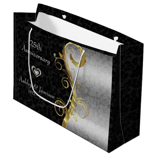 Grand Sac Cadeau Argent Et Noir (Devant Angle)