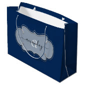 Grand Sac Cadeau Argent gris encadré Monogramme royal Nom Blue Navy (Dos Angle)