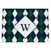Grand Sac Cadeau Argyle Monogrammé Bleu et Vert (Devant)
