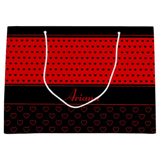 Grand Sac Cadeau Ariana - Modèle De Nom, Élégant Rouge Et Noir (Devant)