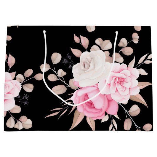 Grand Sac Cadeau arrière - plan à fleurs rouge rose (Devant)