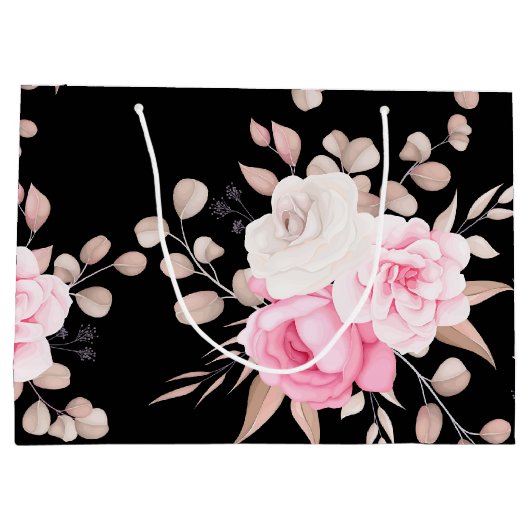 Grand Sac Cadeau arrière - plan à fleurs rouge rose (Dos)