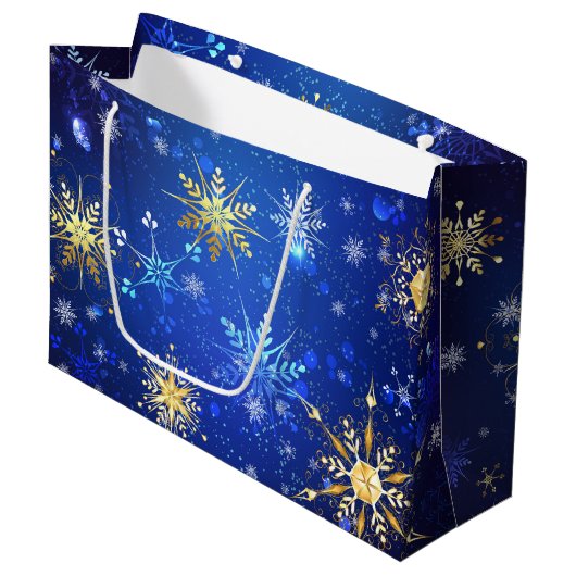 Grand Sac Cadeau Arrière - plan Bleu XMAS avec des flocons de neige (Devant Angle)