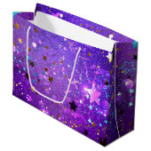 Grand Sac Cadeau Arrière - plan de feuille violet avec étoiles (Devant Angle)