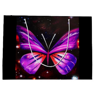 Grand Sac Cadeau Arrière - plan noir papillon céleste