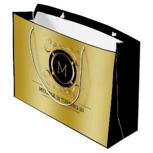 Grand Sac Cadeau Arrière - plan or avec cadre or et noir