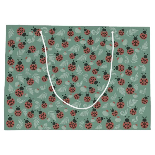Grand Sac Cadeau Arrière - plan vert de la forêt de Ladybugs (Dos)