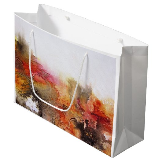 Grand Sac Cadeau Art Abstrait rouge Brown orange blanc (Devant Angle)