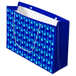 Grand Sac Cadeau Art Déco Géométrique Métallisé - Bleu Cobalt