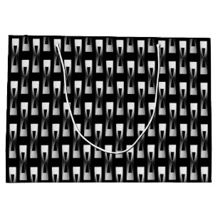Grand Sac Cadeau Art Déco Métallo Géométrique - Argent et Noir